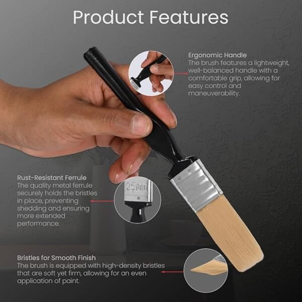 The Decor Co. Paint Brush 25mm Super Sturdy Bristles for Wall Oil Canvas Enamel and Water-Based Painting with Ergonomic Handle - Image 3