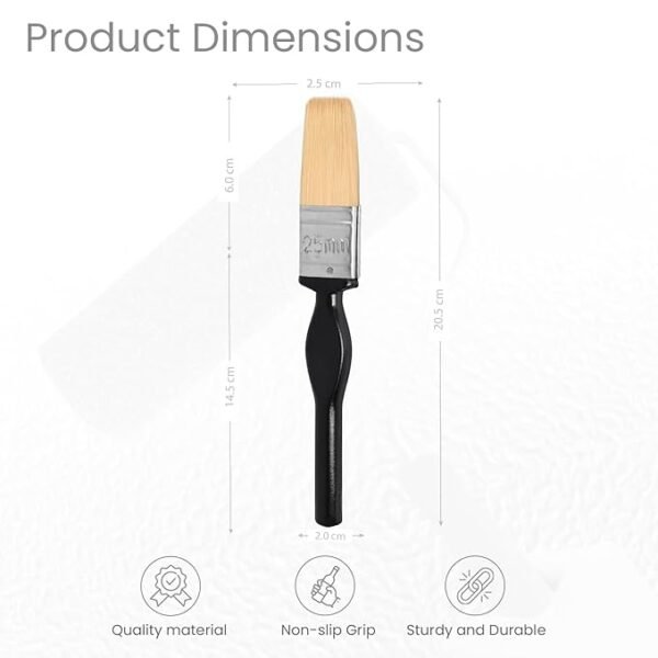 The Decor Co. Paint Brush 25mm Super Sturdy Bristles for Wall Oil Canvas Enamel and Water-Based Painting with Ergonomic Handle - Image 2