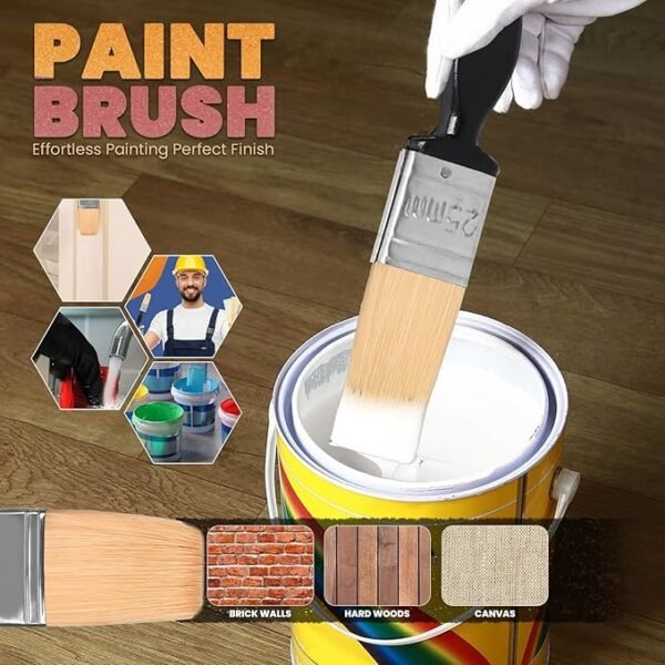 The Decor Co. Paint Brush 25mm Super Sturdy Bristles for Wall Oil Canvas Enamel and Water-Based Painting with Ergonomic Handle - Image 4