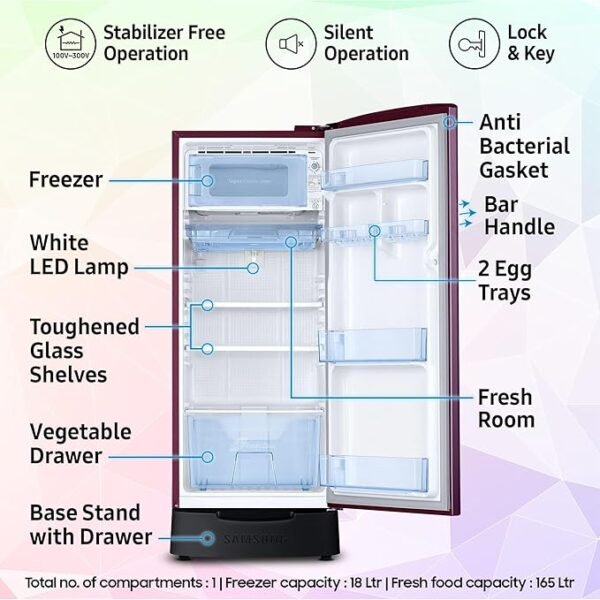 Samsung 183 L, 4 Star, Digital Inverter, Direct-Cool Single Door Refrigerator - Image 2